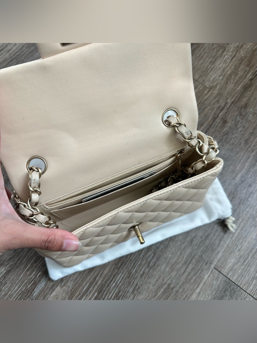 Chanel Rectangular Classic Mini Flap Bag Beige Lambskin Leather Gold Hardware - Picture 8 of 12